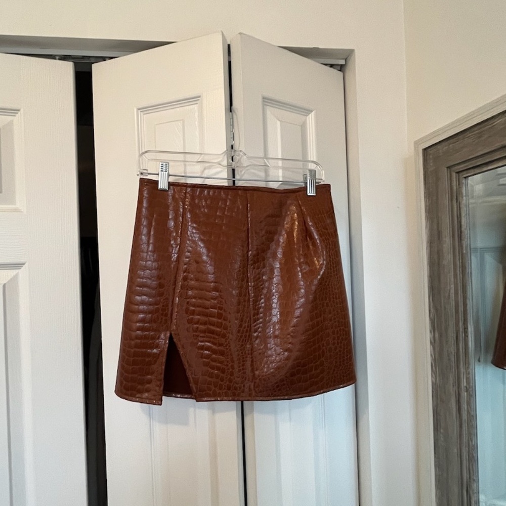Princess Polly Brown Croc Mini Skirt
